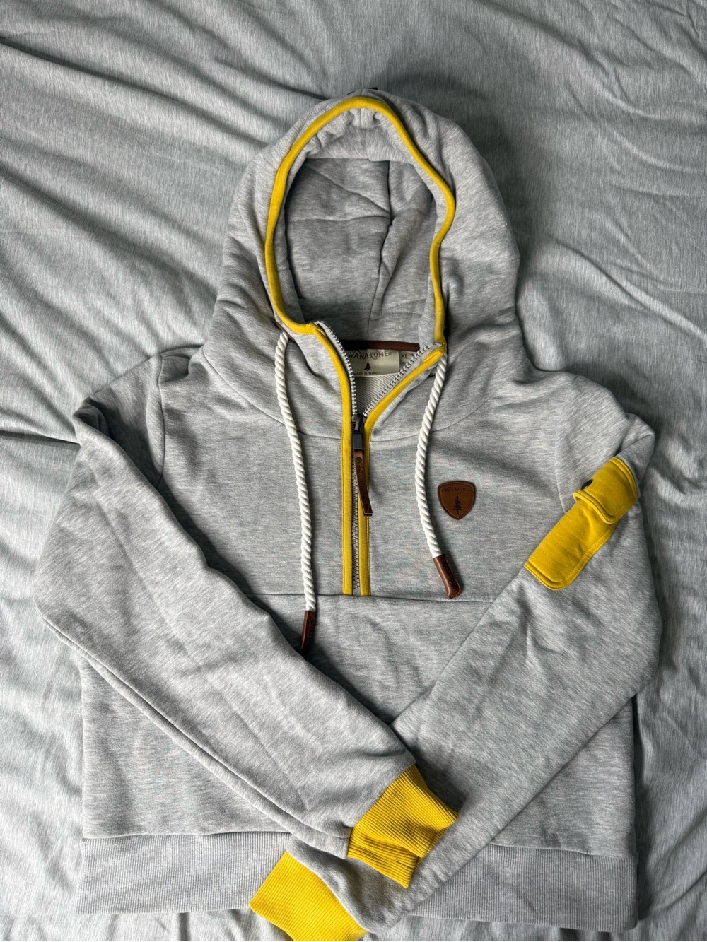 Women’s Wanakome Gray Hoodie Sweater with Yellow Trim & Accents